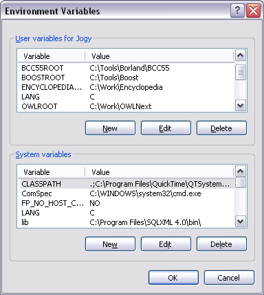 Environment Variables Dialog